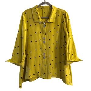 Fridaze Linen Redefined Relaxed Fit Lagenlook Button Front Tunic Top Art to wear